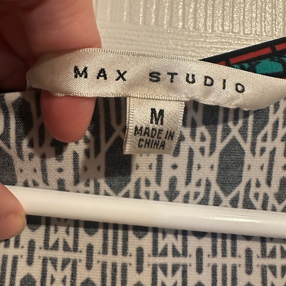 Max Studio Black and White Geometric Midi Wrap Dress - Picture 5 of 6